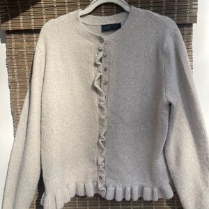 Zara Light Beige Ruffle-Trim Wool Blend Cardigan